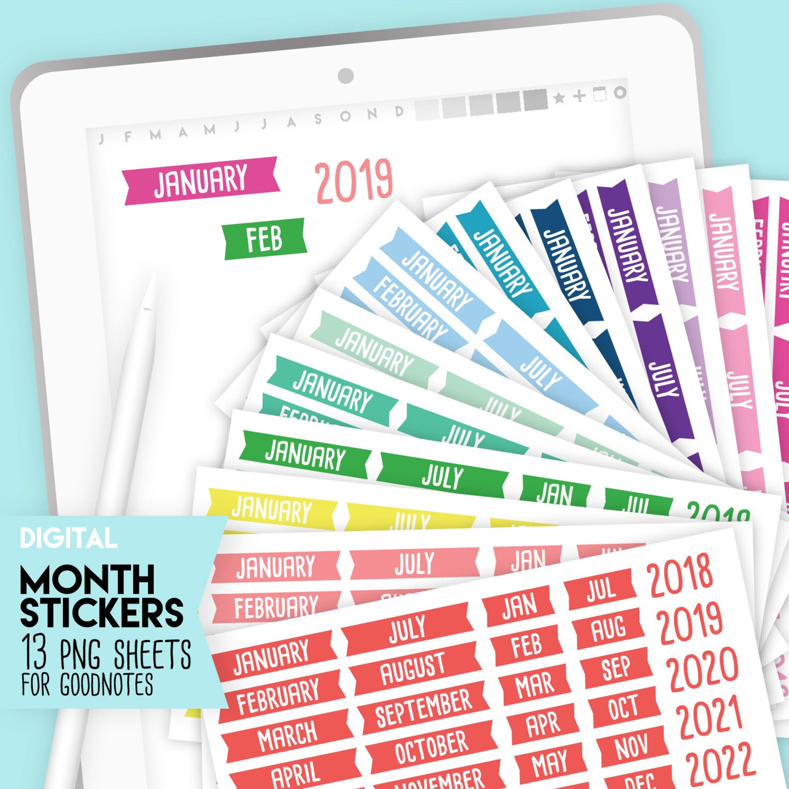 Month Stickers for Goodnotes Multicolor Calendar Stickers | Etsy