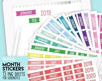Month Stickers for Goodnotes, Multicolor Calendar Stickers, png sheet for goodnotes, tablet stickers, digi stickers, digital months