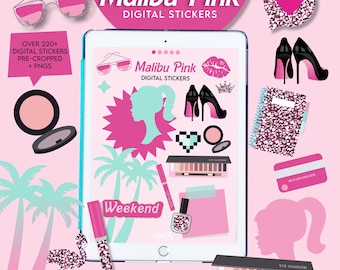 Malibu Pink Digital Stickers, Pre-cropped Goodnotes Stickers, Fuchsia Goodnotes Digital Planner Stickers, PNG stickers and Goodnotes file