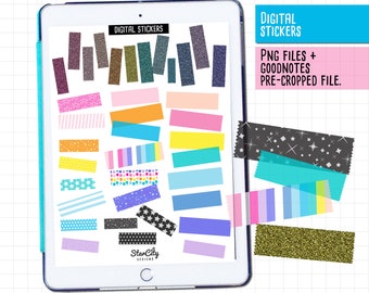 Digital Washi Stickers Pre-cropped for Goodnotes, Assorted Tape Stickers, digital png stickers, pngs for digital planner, transparent washi