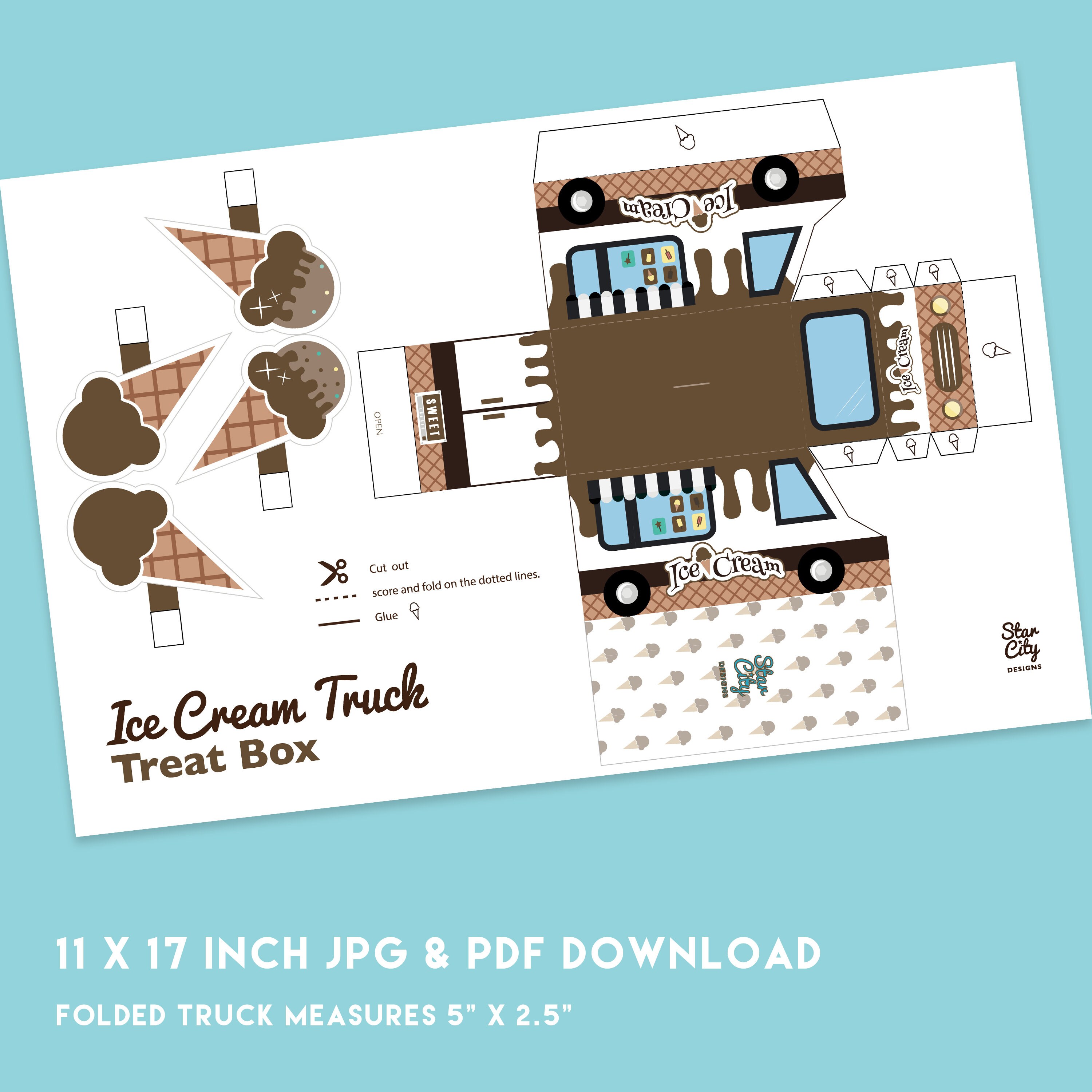 Printable Ice Cream truck gift card/ favor box Party Favor | Etsy