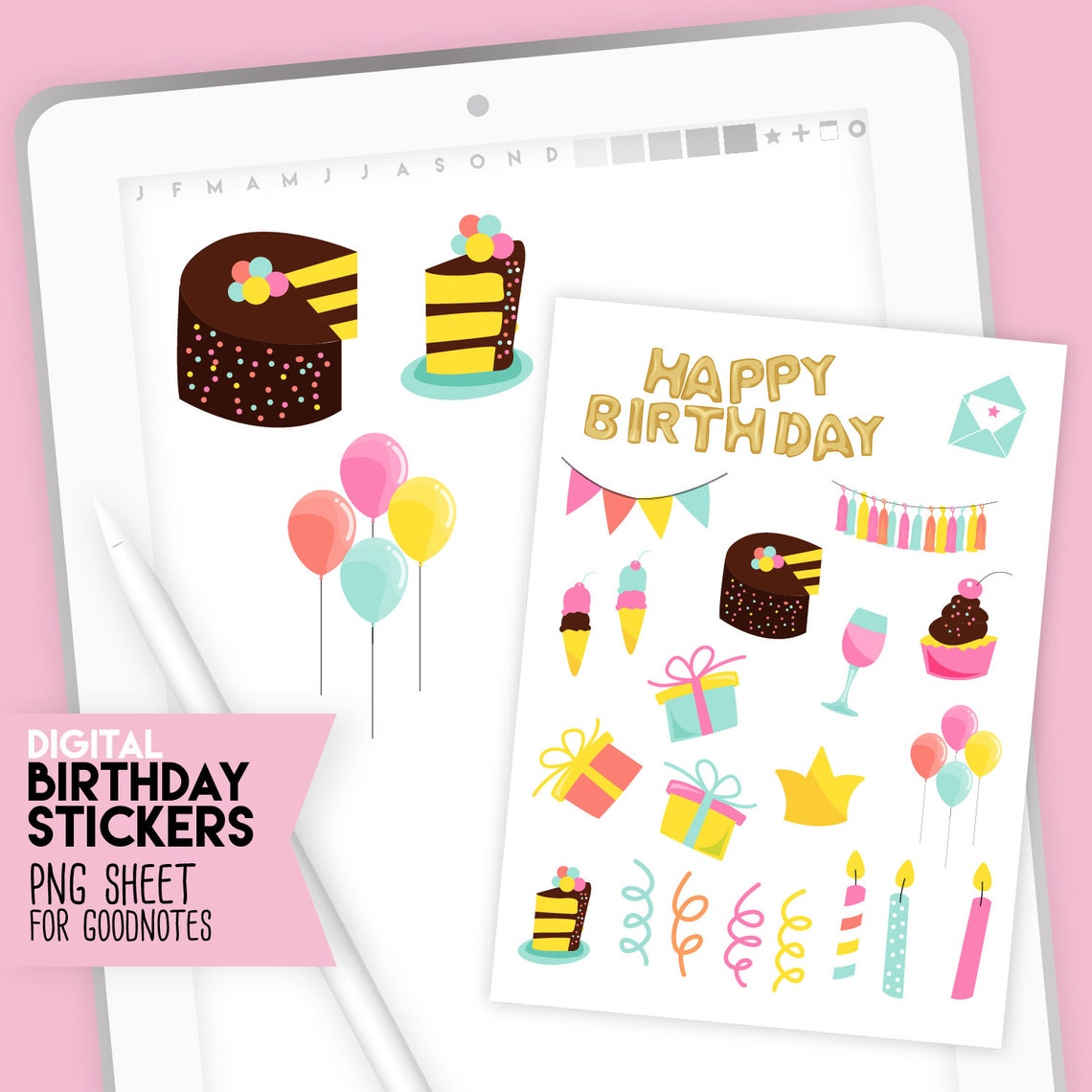 Birthday Stickers for Goodnotes Cake Stickers Png Sheet for Etsy Canada
