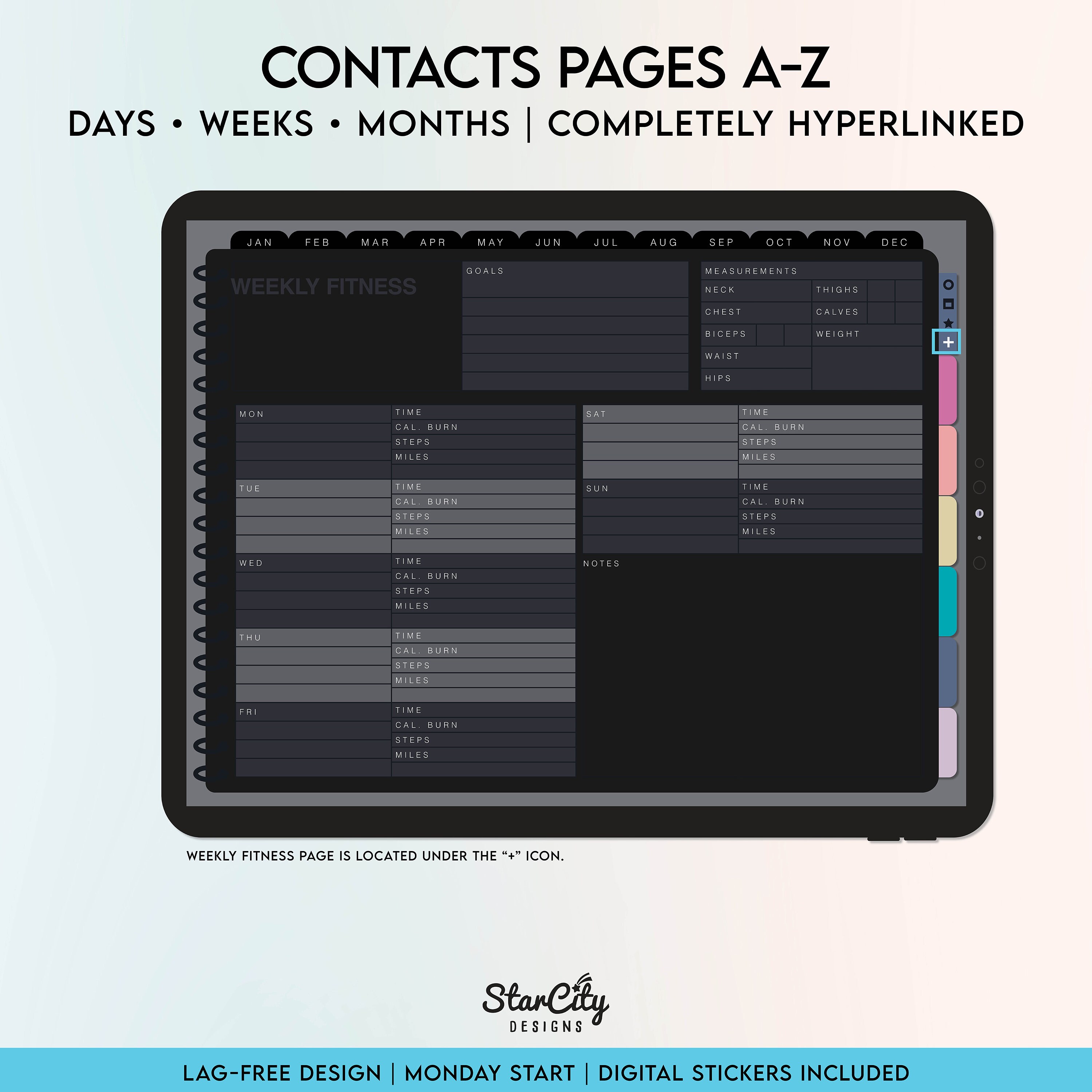 Undated Black Mode Digital Planner, Undated Digital Landscape Planner ...