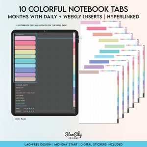 Colorful UnDated Digital Planner, Undated Digital portrait planner, Undated yearly iPad planner, hyperlinked tabs, Colorful portrait planner image 7