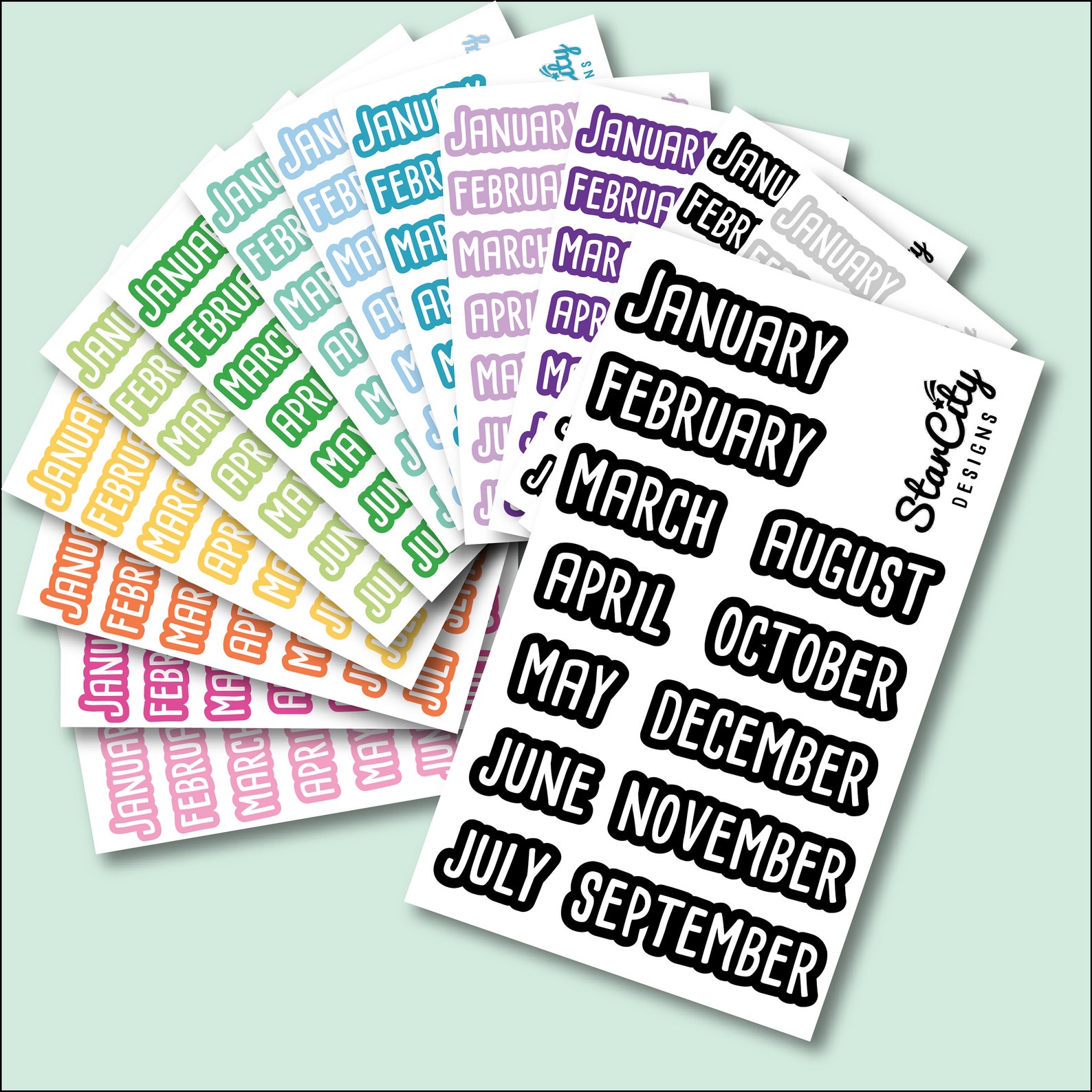 Month Stickers Multicolor Calendar Stickers Month Banner Etsy
