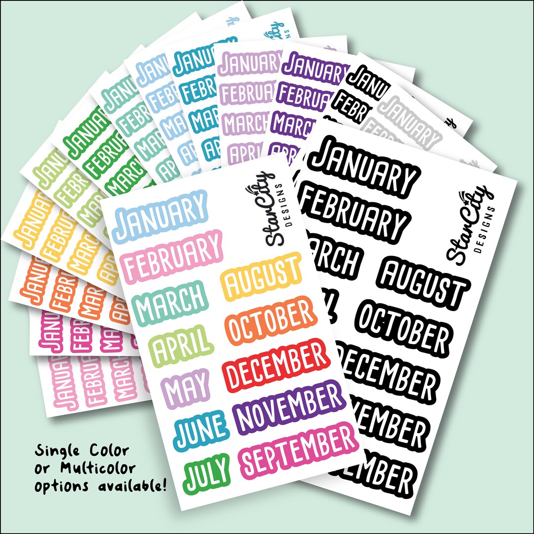 Month Stickers Multicolor Calendar Stickers Month Banner - Etsy