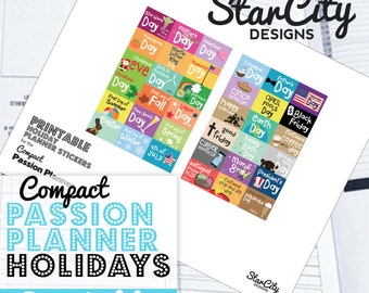Printable Holiday Planner Stickers, Compact Passion Planner, Holiday Printable Download, instant download, Holiday