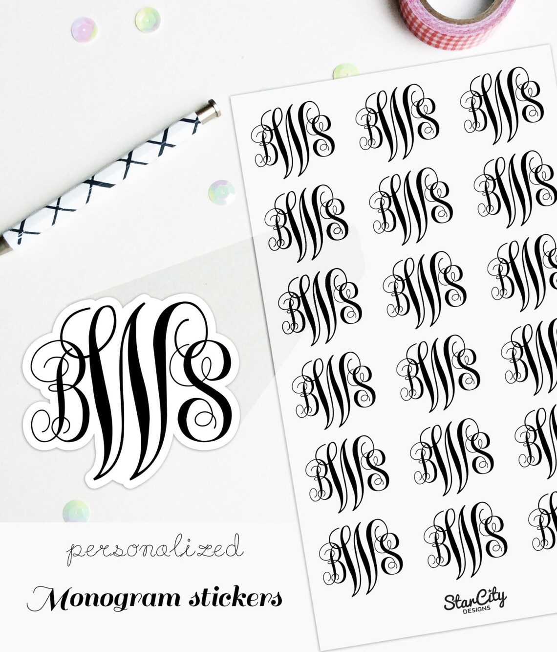 Monogram Envelope Seals Initial Stickers Personalized Gift Etsy