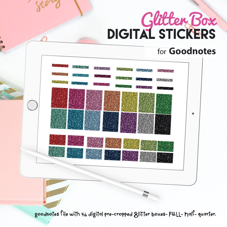 Precropped Glitter Boxes for Goodnotes, Glitter Half box, png planner stickers, digital stickers, digibujo goodnotes, transparent stickers image 1