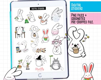 Bunny Stickers Pre-cropped for Goodnotes, Lucky the Bunny Digital Stickers, indvidual png stickers, pngs for digital planner, Holiday PNGS