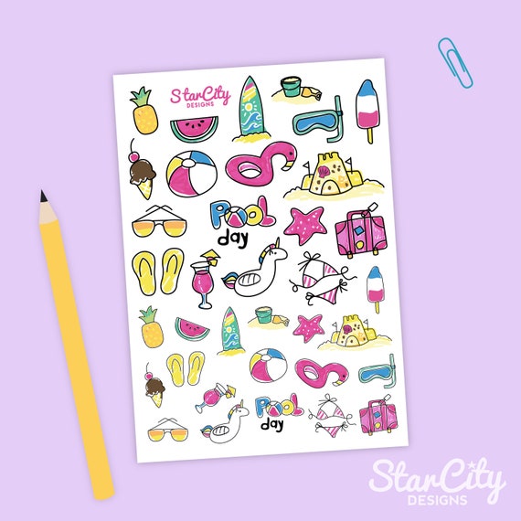 Beach Stickers Hand Drawn Vacation Stickers Bullet Journal | Etsy Singapore