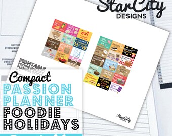 Printable Foodie Holiday Planner Stickers, Compact Passion Planner, Foodie Holiday Printable Download, instant download, Foodie Holiday