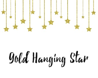 Gold Hanging Star Clipart, Gold Star Clipart, Hanging Stars clipart, Hanging Star graphics, Design embellishments, accents