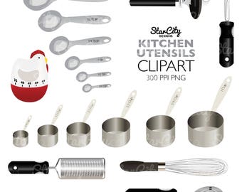 Kitchen clipart, Utensil Clip Art, Chef Graphics, Cooking clip art, Timer clipart, measuring cup art, Commercial Use, instant download