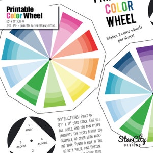 Printable Color Wheel, Printable Design tools, Printable color picker, Color Wheel, paper download, instant download, Color wheel print