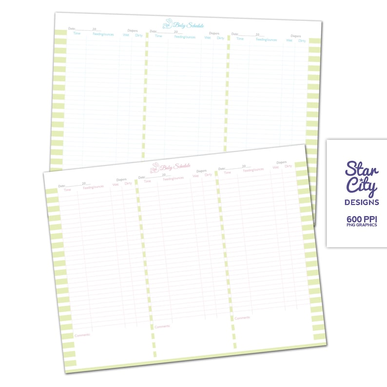 Baby Schedule Chart, Baby Feeding Chart, Diaper Changing Schedule, Printable Schedule, printable baby schedule, pink and blue schedule image 1