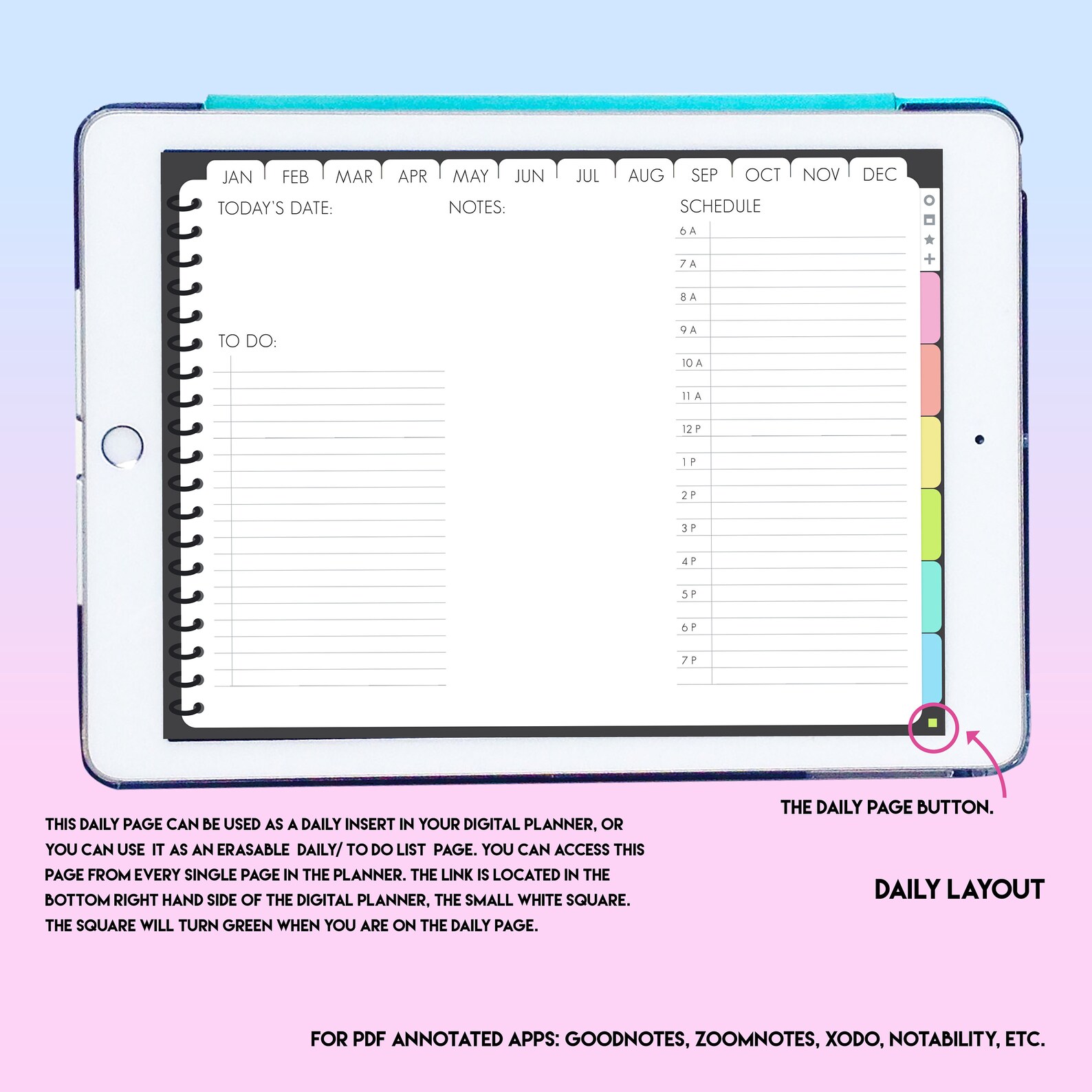 Sunday Start Undated Digital Planner Landscape Digital | Etsy