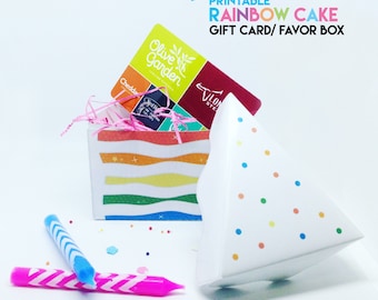 Caja de regalo de pastel de arco iris IMPRIMIBLE, caja de favor de pastel, favores de fiesta, caja de pastel imprimible, caja de golosinas, artículos para fiestas, juguete de papel, juguetes de fiesta de té