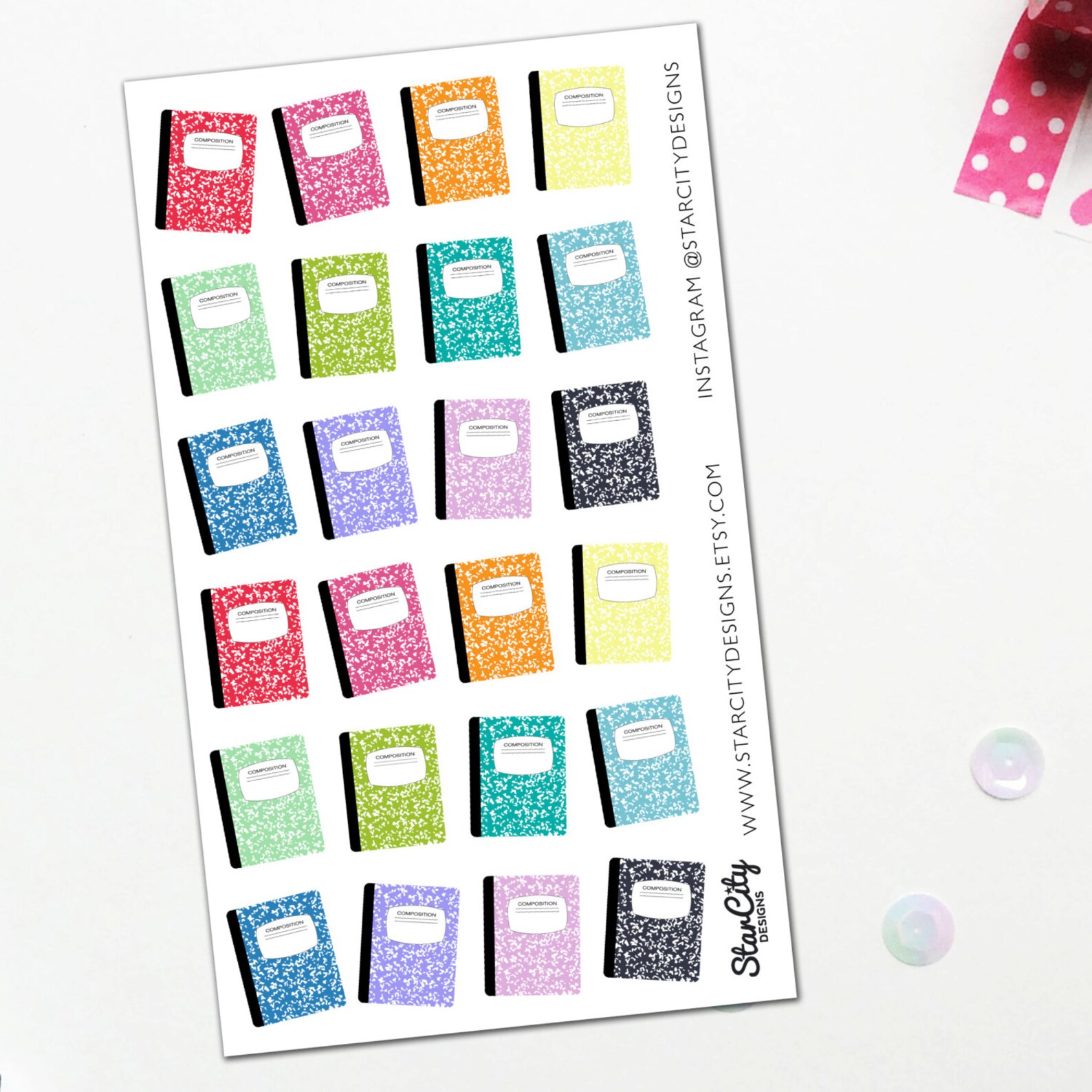 Notebook Stickers Composition Notebooks Planner Sticker Set Etsy