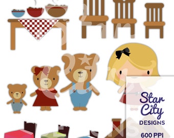 Goldilocks and the three bears Clip Art for scrapbooking, vector art, vector graphics, instant download, Goldilocks clipart
