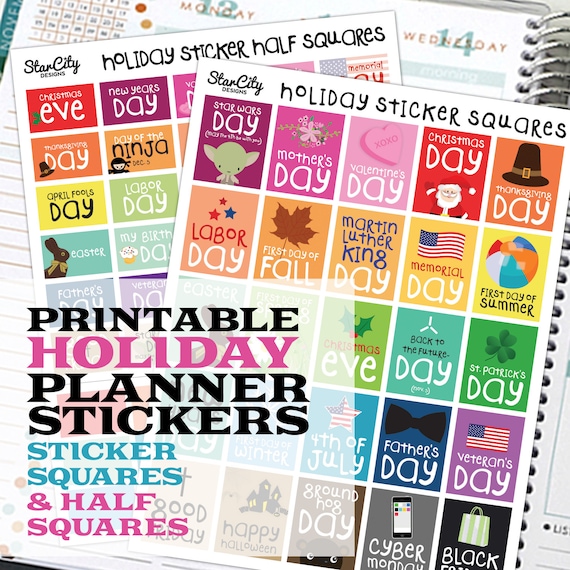 Printable Planner Stickers, Holiday sticker box, Planner Printables,  planner supplies, Holiday planner, Holiday Sticker Squares, Vertical