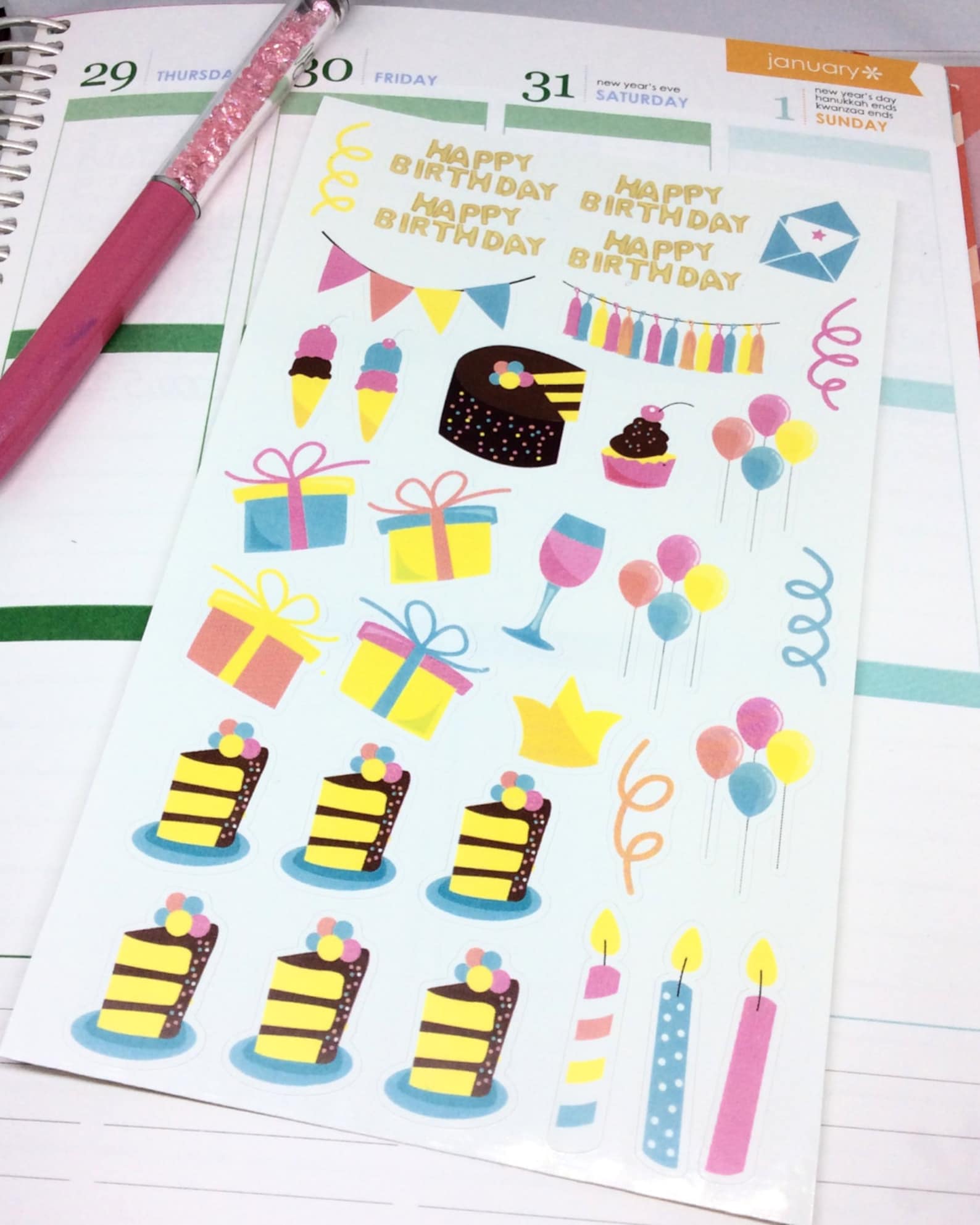 Birthday Stickers Bday Stickers Party Stickers Cake Etsy