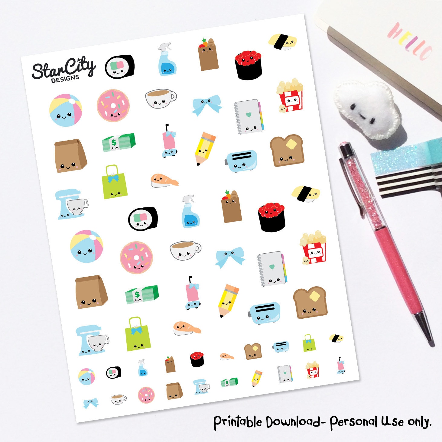 Printable Planner Stickers Digital Clipart Digital Planner Stickers Kawaii Bath Icons