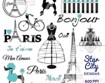 Clipart Paris, clipart caniche, clipart, clipart, graphiques numériques, téléchargement immédiat, clipart lustre, clipart vélo, clipart paris bleu