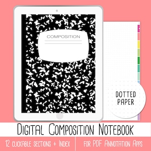 Digital Composition Notebook, PDF annotated Apps, Digital Journal, tablet planner with clickable sections, Digital Class Notebook, Dot Paper image 1