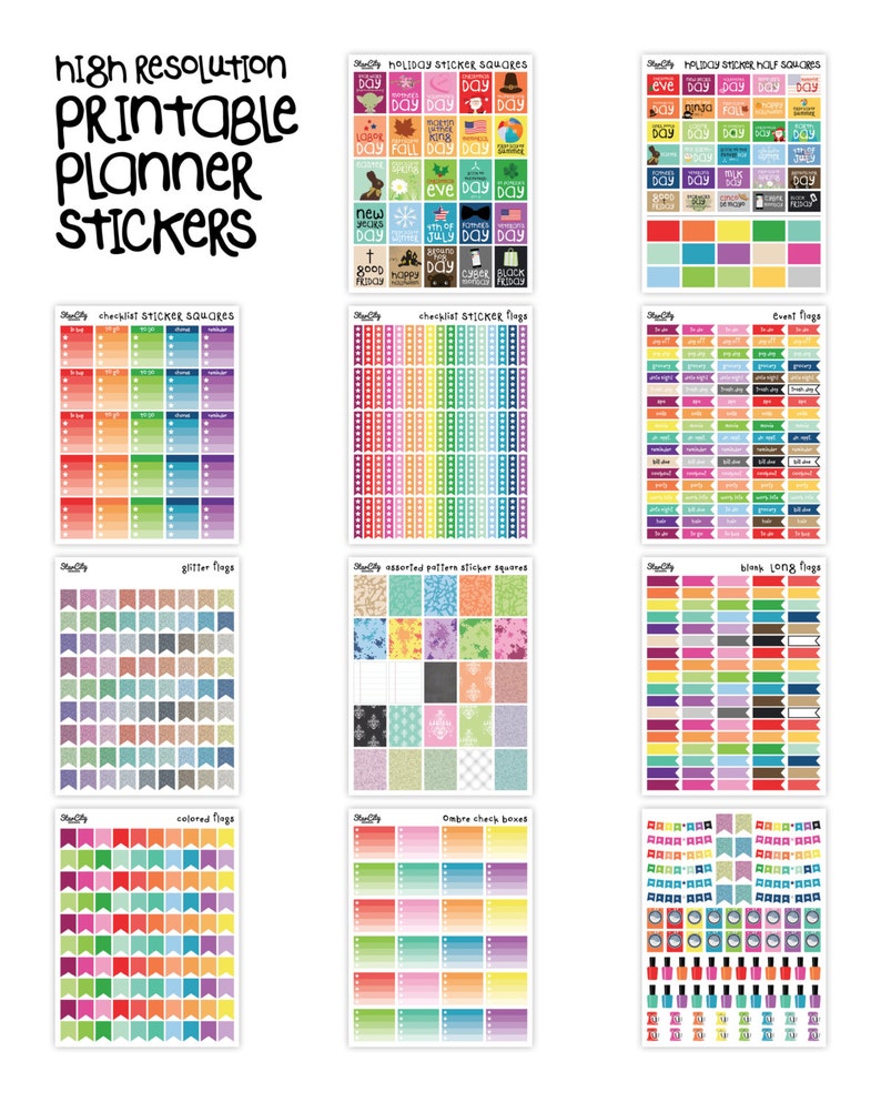 Printable Planner Stickers, planner printable, planner flag, EC Planner, printable planner, event flags, checklist boxes, Holiday Stickers image 2