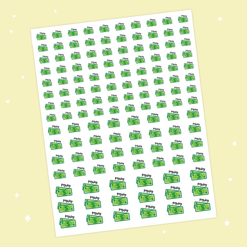 printable green payday money stickers digital pay day etsy
