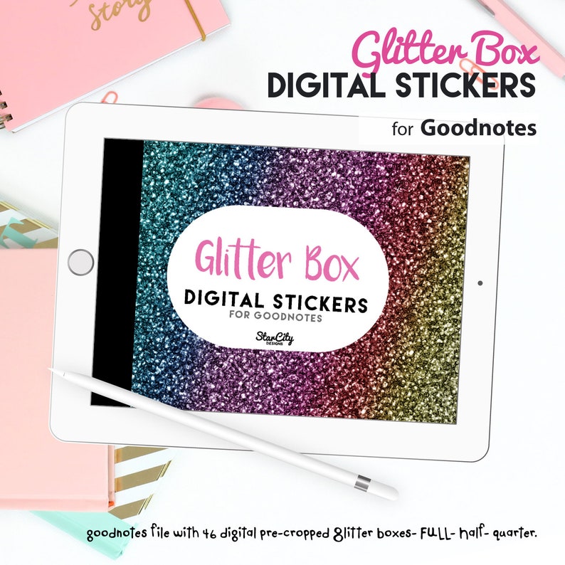 Precropped Glitter Boxes for Goodnotes, Glitter Half box, png planner stickers, digital stickers, digibujo goodnotes, transparent stickers image 2