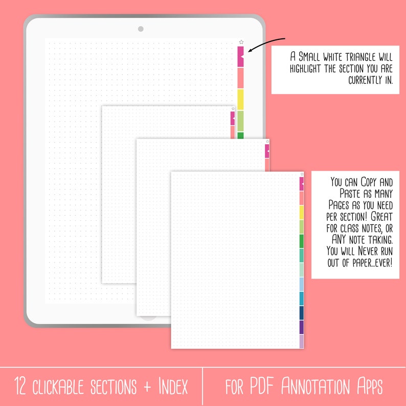 Digital Composition Notebook, PDF annotated Apps, Digital Journal, tablet planner with clickable sections, Digital Class Notebook, Dot Paper image 4