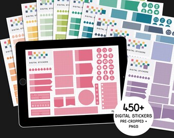 Assorted Digital Stickers Pre-cropped for Goodnotes, Over 450+ Digital Sticker PNG files, Digital Boxes, Digital Flags, Digital Icons