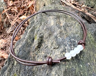 Spirit frost Necklace • Frosted Quartz Sphere Necklace • Leather Cord Gemstone Necklace • Mystical Winter Jewelry
