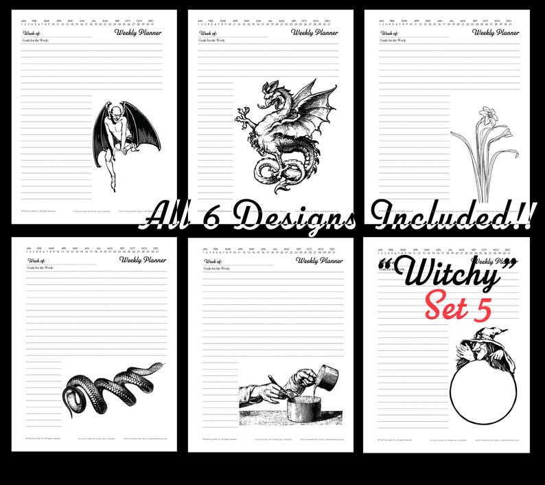 Witchy Planner Printable Insert, Coloring Graphic Pages for Planner ...