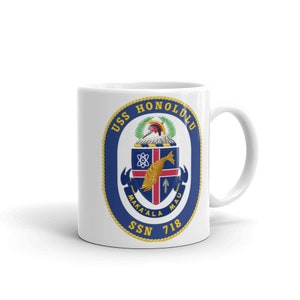 USS Honolulu SSN 718 US Navy white glossy mug submarine sub