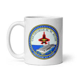 USS George Bush CVN 77 carrier US Navy white glossy mug