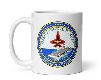 USS George Bush CVN 77 portador US Navy taza blanca brillante