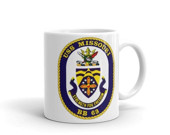 USS Missouri BB 63 US Navy white glossy mug battleship