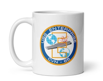 USS Enterprise CVN 65 portador US Navy taza blanca brillante