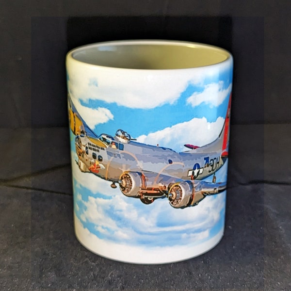 B-17 Flying Fortress illustrated US Army Air Corp World War II bomber airplane white glossy mug wrap around image