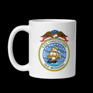 USS Constitution Old Ironsides US Navy white glossy mug
