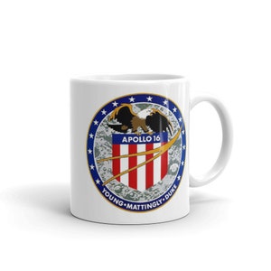 Apollo 16 Young, Mattingly, Duke white glossy mug NASA space
