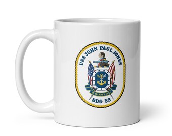 USS John Paul Jones DDG-53 US Navy white glossy mug Arleigh Burke-class guided missile destroyer