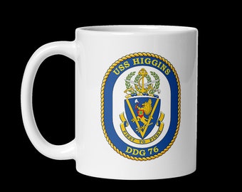 DDG 76 USS Higgins US Navy Guided Missile Destroyer white glossy mug