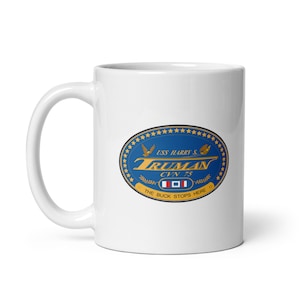 USS Harry S Truman CVN 75 carrier The Buck Stops Here US Navy white glossy mug