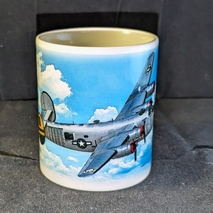 B-24 Liberator illustrated US Army Air Corp World War II bomber airplane white glossy mug wrap around image