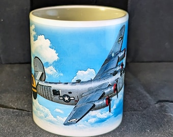 B-24 Liberator illustrated US Army Air Corp World War II bomber airplane white glossy mug wrap around image