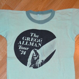 1974 GREGG ALLMAN / The ALLMaN BRoTHERS BaND vintage concert tour ringer rare original rock t-shirt (S) Small 70&#39;s 1970&#39;s tshirt tee GiFT
